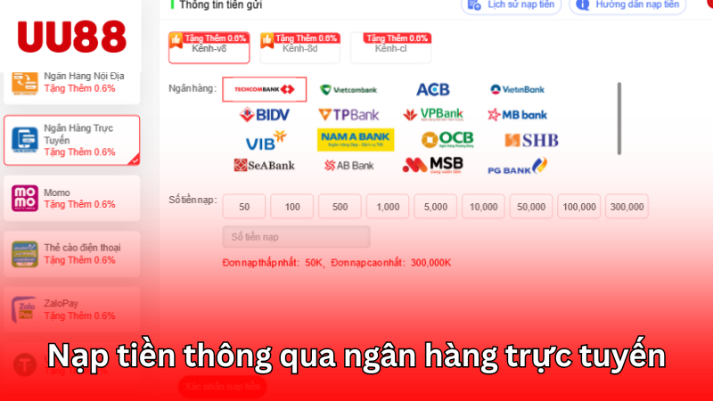 Phương thức giao dịch thông qua ngân hàng trực tuyến
